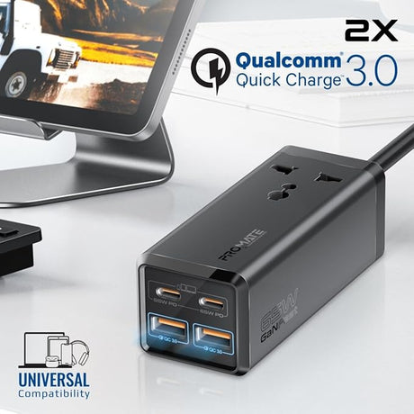 Promate Power Strip, 5 - in - 1 Multi - Port 65W GaNFast Power Extension, 2500W AC Socket, Dual USB - C Power Delivery Ports, Dual QC 3.0 Ports, 2m Cable, PowerBrix - GaN65 - Al Kabayel Discount CentrePromate Power Strip, 5 - in - 1 Multi - Port 65W GaNFast Power Extension, 2500W AC Socket, Dual USB - C Power Delivery Ports, Dual QC 3.0 Ports, 2m Cable, PowerBrix - GaN65Cords & AdaptersPROMATEAl Kabayel Discount Centre