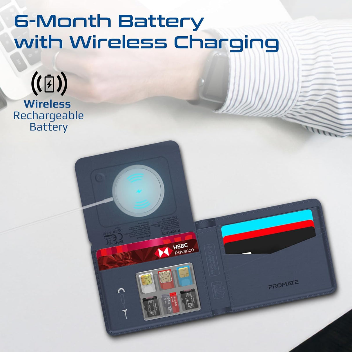Promate ProWallet Anti - Loss Leather Wallet with Apple Find My, Wireless Charging, RFID Protection, Built - in Speaker, Bluetooth 5.2, Slim Design, SIM/MicroSD Slots, 6 Month Battery Life - Al Kabayel Discount CentrePromate ProWallet Anti - Loss Leather Wallet with Apple Find My, Wireless Charging, RFID Protection, Built - in Speaker, Bluetooth 5.2, Slim Design, SIM/MicroSD Slots, 6 Month Battery LifeElectronic AppliancesPROMATEAl Kabayel Discount Centre