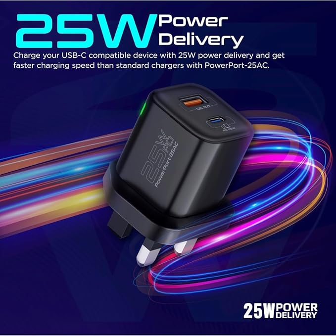 PROMATE Ultra Fast Dual Port Charger 25W, Black - Al Kabayel Discount CentrePROMATE Ultra Fast Dual Port Charger 25W, BlackCords & AdaptersPROMATEAl Kabayel Discount Centre