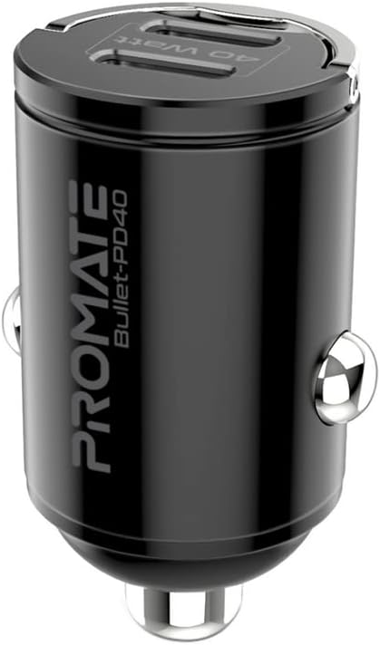 Promate USB - C Car Charger, Ultra - Compact Fast 40W Power Delivery Adapter with Dual USB - C Ports, Built - In Mini Handle, Aluminum Alloy and Short - Circuit Protection for iPhone 14, Galaxy S22,Bullet - PD40 - Al Kabayel Discount CentrePromate USB - C Car Charger, Ultra - Compact Fast 40W Power Delivery Adapter with Dual USB - C Ports, Built - In Mini Handle, Aluminum Alloy and Short - Circuit Protection for iPhone 14, Galaxy S22,Bullet - PD40Cords & AdaptersPROMATEAl Kabayel Discount Centre