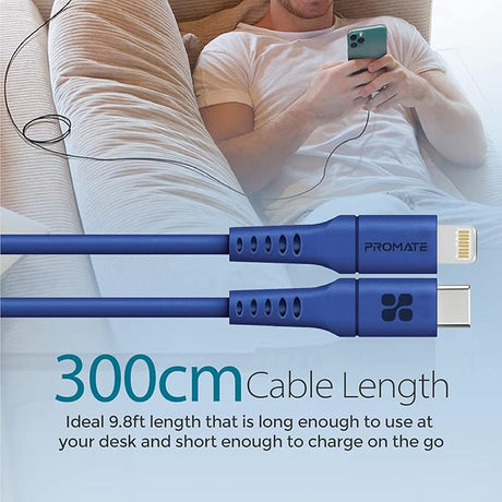 PROMATE USB - C to Lightning Cable 3meter, 20W Type - C to Lightning Soft Silicone Cord with 480 Mbps Data Sync, PowerLink - 300 - Al Kabayel Discount CentrePROMATE USB - C to Lightning Cable 3meter, 20W Type - C to Lightning Soft Silicone Cord with 480 Mbps Data Sync, PowerLink - 300Cords & AdaptersPROMATEAl Kabayel Discount Centre