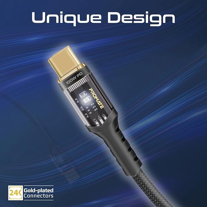 PROMATE USB - C to USB - C Cable, 1.2meter Fast - Charging 100W, LED, 480Mbps Data Sync, LucidLine - CC120 Black - Al Kabayel Discount CentrePROMATE USB - C to USB - C Cable, 1.2meter Fast - Charging 100W, LED, 480Mbps Data Sync, LucidLine - CC120 BlackCords & AdaptersPROMATEAl Kabayel Discount Centre