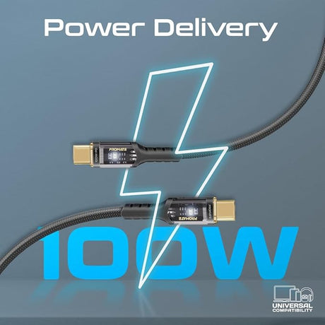 PROMATE USB - C to USB - C Cable, 1.2meter Fast - Charging 100W, LED, 480Mbps Data Sync, LucidLine - CC120 Black - Al Kabayel Discount CentrePROMATE USB - C to USB - C Cable, 1.2meter Fast - Charging 100W, LED, 480Mbps Data Sync, LucidLine - CC120 BlackCords & AdaptersPROMATEAl Kabayel Discount Centre