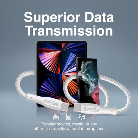 PROMATE USB - C to USB - C Cable 1meter, 60W Type - C Cable with 480Mbps Data Sync, XCord - CC White - Al Kabayel Discount CentrePROMATE USB - C to USB - C Cable 1meter, 60W Type - C Cable with 480Mbps Data Sync, XCord - CC WhiteCords & AdaptersPROMATEAl Kabayel Discount Centre