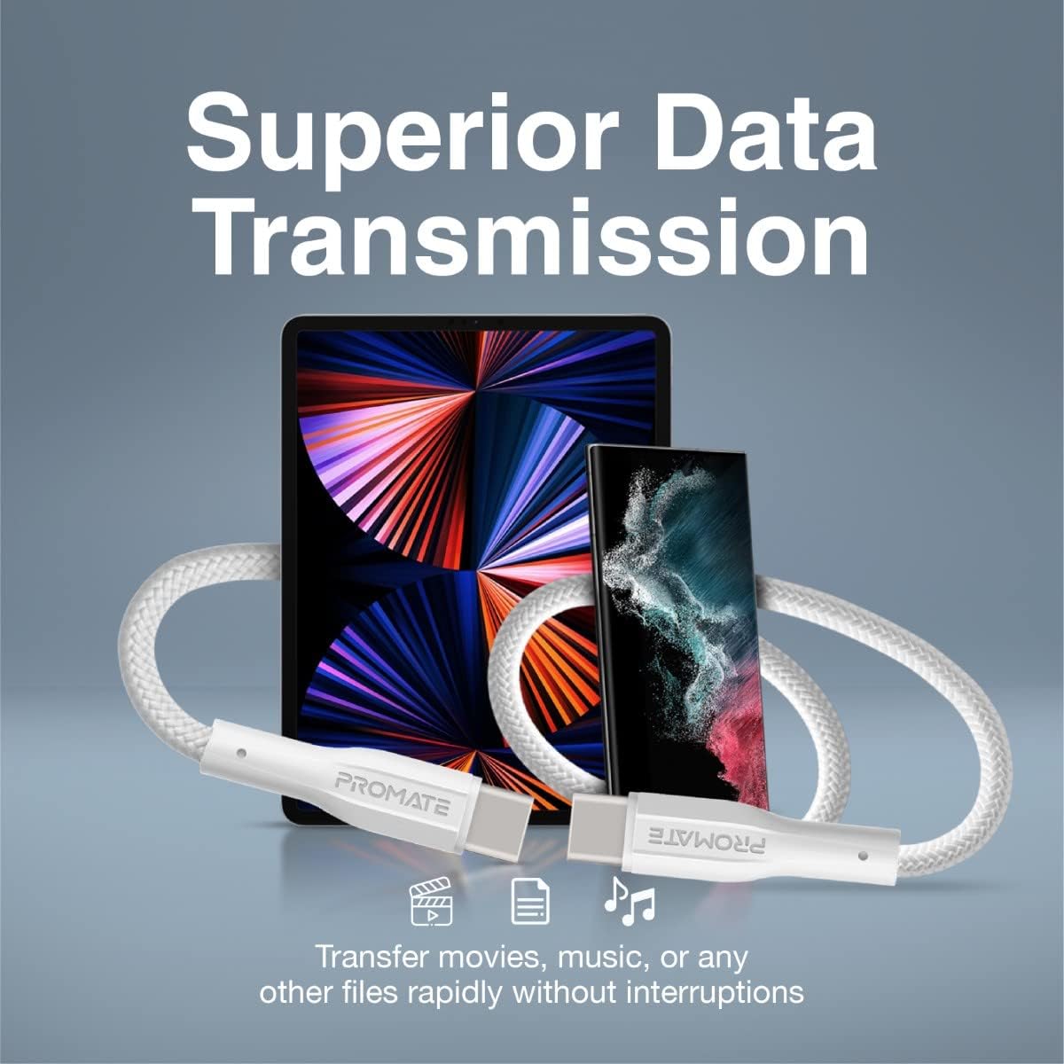 Promate USB - C to USB - C Cable, Premium 60W Power Delivery Fast Charging Type - C Cable with 480Mbps Data Sync and 100cm Anti - Tangle Silicone Cord for Galaxy S25, iPad Air, XCord - CC White - Al Kabayel Discount CentrePromate USB - C to USB - C Cable, Premium 60W Power Delivery Fast Charging Type - C Cable with 480Mbps Data Sync and 100cm Anti - Tangle Silicone Cord for Galaxy S25, iPad Air, XCord - CC WhiteCords & AdaptersPROMATEAl Kabayel Discount Centre