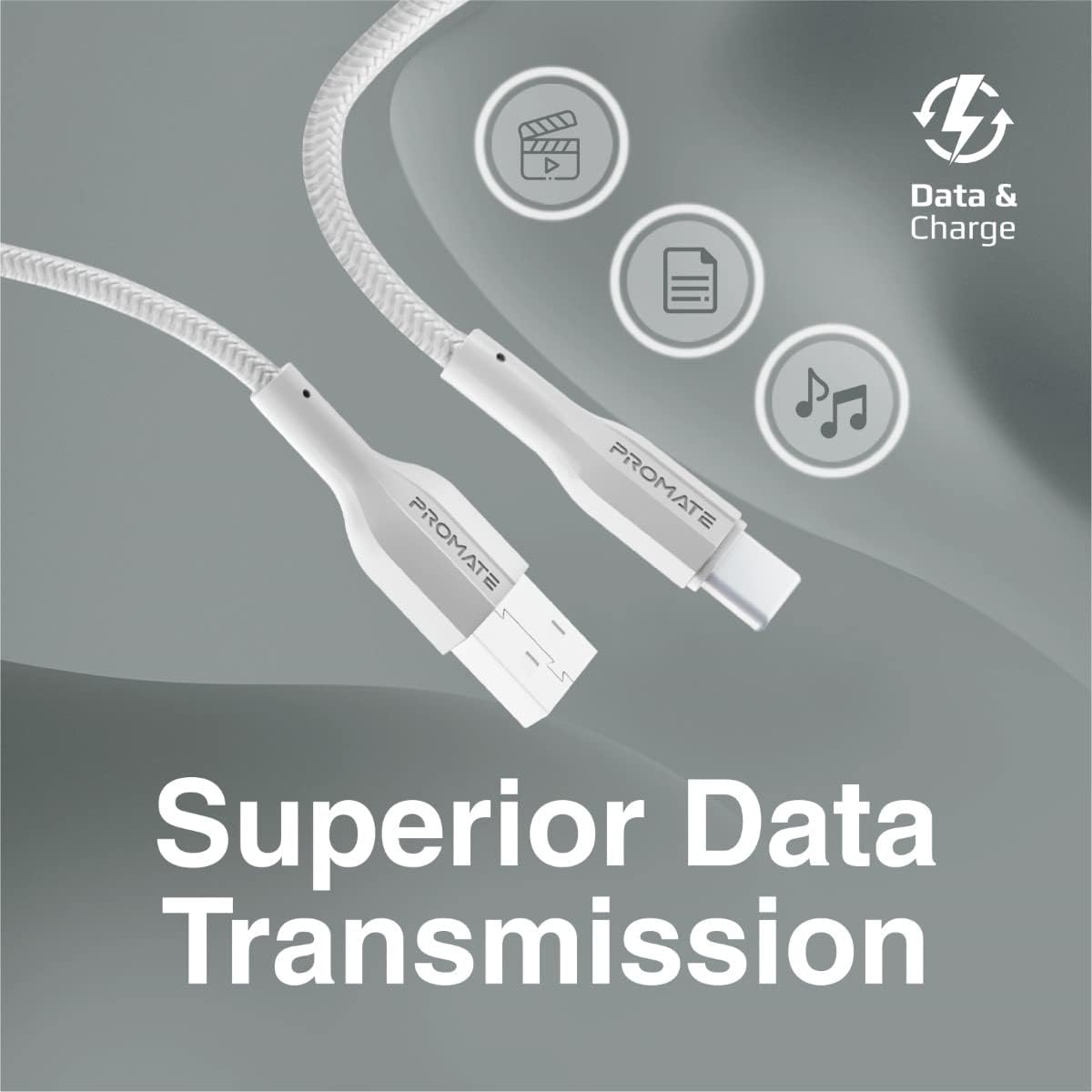 Promate USB to USB - C Cable, Durable Silicone Type - C Charging Cable with 2A Fast Charging, 480 Mbps Data Sync, 1m Anti - Tangle Wire and 10000 Long Bend Lifespan for Galaxy S22, iPad Air, XCord - AC White - Al Kabayel Discount CentrePromate USB to USB - C Cable, Durable Silicone Type - C Charging Cable with 2A Fast Charging, 480 Mbps Data Sync, 1m Anti - Tangle Wire and 10000 Long Bend Lifespan for Galaxy S22, iPad Air, XCord - AC WhiteCords & AdaptersPROMATEAl Kabayel Discount Centre