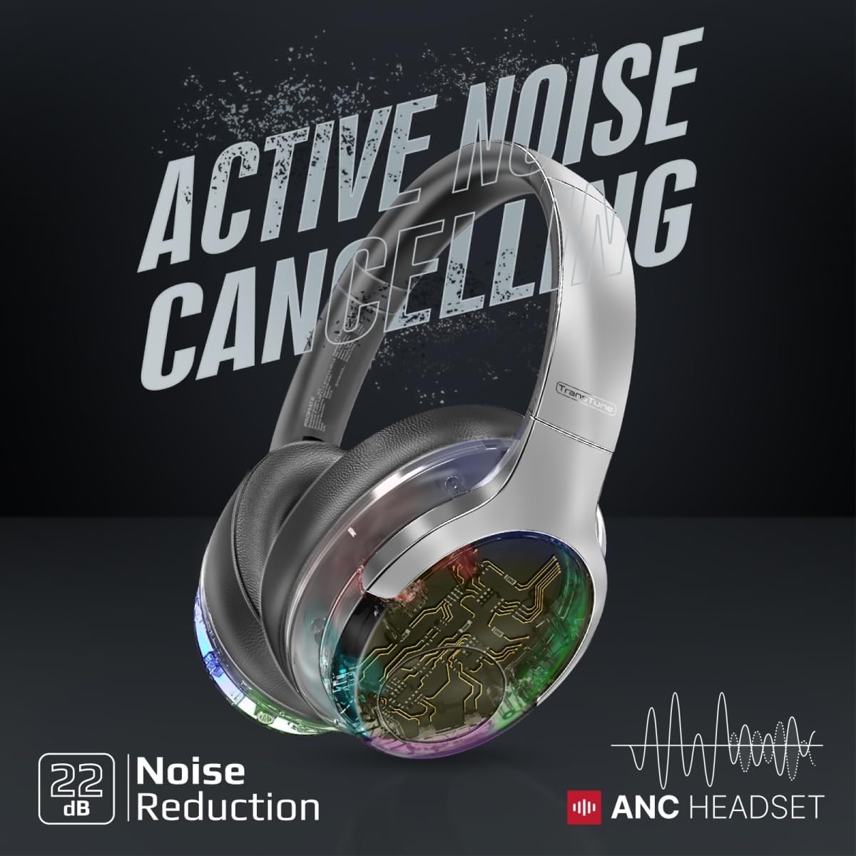 Promate Wireless Headphones, Hi - Fidelity Transparent ANC Bluetooth v5.3 Headset, RGB Lights, Mic, Foldable Design, 40H Playtime, 600mAh Battery, 3.5mm Jack for iPhone15, Galaxy S25, TRANSTUNE.SILVER - Al Kabayel Discount CentrePromate Wireless Headphones, Hi - Fidelity Transparent ANC Bluetooth v5.3 Headset, RGB Lights, Mic, Foldable Design, 40H Playtime, 600mAh Battery, 3.5mm Jack for iPhone15, Galaxy S25, TRANSTUNE.SILVERElectronic AppliancesPROMATEAl Kabayel Discount Centre