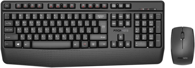 Promate Wireless Keyboard and Mouse Combo, Ergonomic Angled 2.4Ghz with 1200 DPI, Ambidextrous Mouse, Wrist Rest, Nano USB Receiver, Media Keys, for iMac, MacBook Air, ASUS, English/Arabic - Al Kabayel Discount CentrePromate Wireless Keyboard and Mouse Combo, Ergonomic Angled 2.4Ghz with 1200 DPI, Ambidextrous Mouse, Wrist Rest, Nano USB Receiver, Media Keys, for iMac, MacBook Air, ASUS, English/ArabicElectronic AppliancesPROMATEAl Kabayel Discount Centre