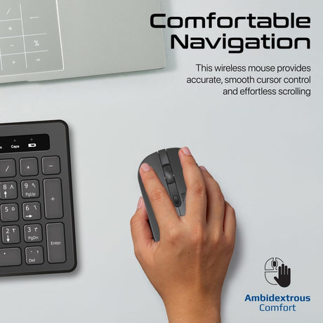Promate Wireless Keyboard and Mouse Combo, Slim Full - Size2.4Ghz Wireless Keyboard, 1600 DPI Ambidextrous Mouse, Nano USB Receiver, Quiet Keys, Angled Kickstand for iMac, MacBook, ASUS, English/Arabic - Al Kabayel Discount CentrePromate Wireless Keyboard and Mouse Combo, Slim Full - Size2.4Ghz Wireless Keyboard, 1600 DPI Ambidextrous Mouse, Nano USB Receiver, Quiet Keys, Angled Kickstand for iMac, MacBook, ASUS, English/ArabicElectronic AppliancesPROMATEAl Kabayel Discount Centre