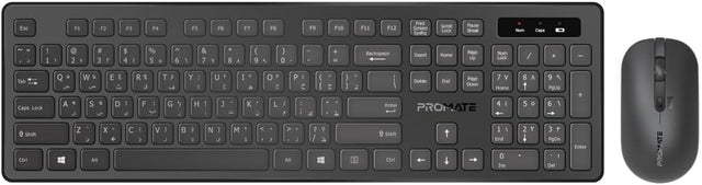 Promate Wireless Keyboard and Mouse Combo, Slim Full - Size2.4Ghz Wireless Keyboard, 1600 DPI Ambidextrous Mouse, Nano USB Receiver, Quiet Keys, Angled Kickstand for iMac, MacBook, ASUS, English/Arabic - Al Kabayel Discount CentrePromate Wireless Keyboard and Mouse Combo, Slim Full - Size2.4Ghz Wireless Keyboard, 1600 DPI Ambidextrous Mouse, Nano USB Receiver, Quiet Keys, Angled Kickstand for iMac, MacBook, ASUS, English/ArabicElectronic AppliancesPROMATEAl Kabayel Discount Centre