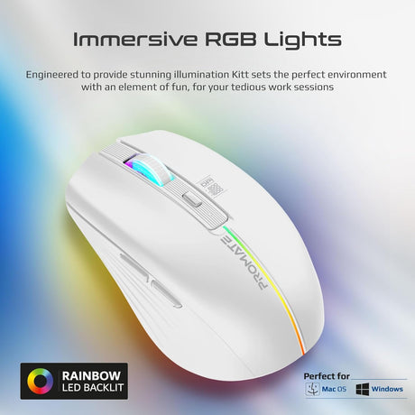 Promate Wireless Mouse, Ergonomic 500mAh Rechargeable LED Backlit Mice with Adjustable 1600DPI, 6 Functional Buttons, RGB Modes and 2.4Ghz Wireless Transmission for MacBook Air, Dell XPS 13 Kitt White - Al Kabayel Discount CentrePromate Wireless Mouse, Ergonomic 500mAh Rechargeable LED Backlit Mice with Adjustable 1600DPI, 6 Functional Buttons, RGB Modes and 2.4Ghz Wireless Transmission for MacBook Air, Dell XPS 13 Kitt WhiteElectronic AppliancesPROMATEAl Kabayel Discount Centre