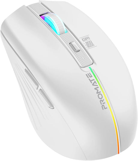 Promate Wireless Mouse, Ergonomic 500mAh Rechargeable LED Backlit Mice with Adjustable 1600DPI, 6 Functional Buttons, RGB Modes and 2.4Ghz Wireless Transmission for MacBook Air, Dell XPS 13 Kitt White - Al Kabayel Discount CentrePromate Wireless Mouse, Ergonomic 500mAh Rechargeable LED Backlit Mice with Adjustable 1600DPI, 6 Functional Buttons, RGB Modes and 2.4Ghz Wireless Transmission for MacBook Air, Dell XPS 13 Kitt WhiteElectronic AppliancesPROMATEAl Kabayel Discount Centre