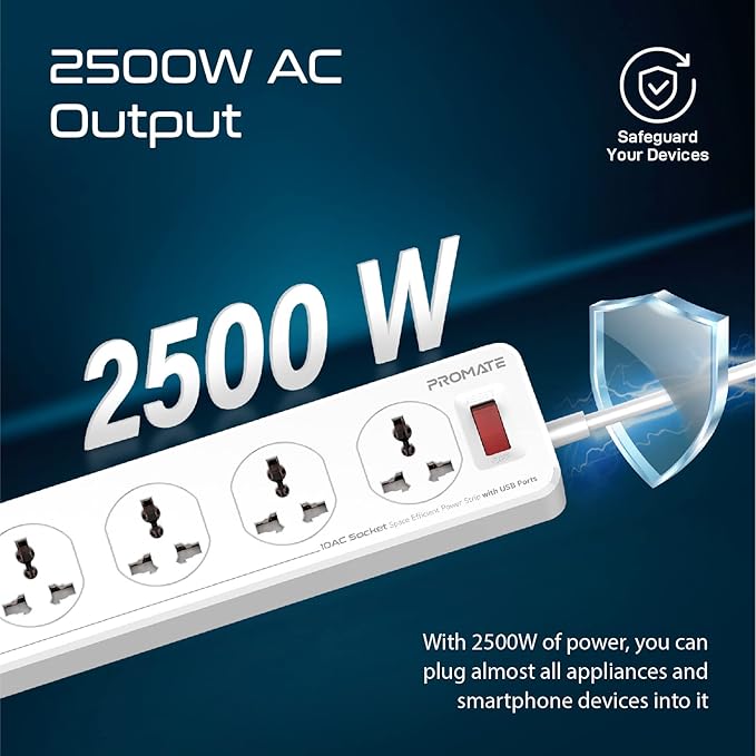 PROMATE3Meter Power Strip with USB Charging Ports, Universal 10 AC Outlets Surge Protect Extension with 20W USB - C Power Delivery Port, 18W QC 3.0 Port, 4 USB IntelliCharge Ports - Al Kabayel Discount CentrePROMATE3Meter Power Strip with USB Charging Ports, Universal 10 AC Outlets Surge Protect Extension with 20W USB - C Power Delivery Port, 18W QC 3.0 Port, 4 USB IntelliCharge PortsCords & AdaptersPROMATEAl Kabayel Discount Centre