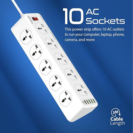 PROMATE3Meter Power Strip with USB Charging Ports, Universal 10 AC Outlets Surge Protect Extension with 20W USB - C Power Delivery Port, 18W QC 3.0 Port, 4 USB IntelliCharge Ports - Al Kabayel Discount CentrePROMATE3Meter Power Strip with USB Charging Ports, Universal 10 AC Outlets Surge Protect Extension with 20W USB - C Power Delivery Port, 18W QC 3.0 Port, 4 USB IntelliCharge PortsCords & AdaptersPROMATEAl Kabayel Discount Centre