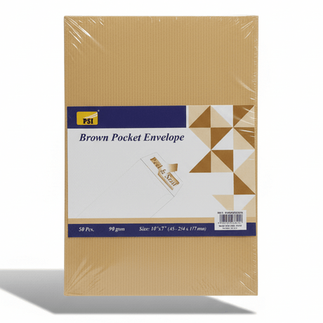 PSI Brown Pocket Envelope – 50 Pcs | 90 GSM | 10" × 7" - Al Kabayel Discount CentrePSI Brown Pocket Envelope – 50 Pcs | 90 GSM | 10" × 7"Envelopes & Mailing SuppliesPSIAl Kabayel Discount Centre