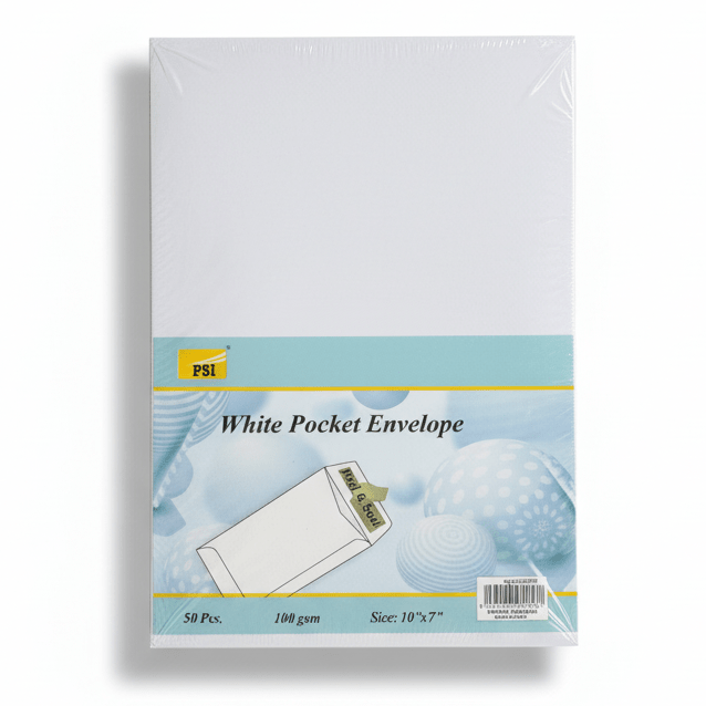 PSI White Pocket Envelope – 50 Pcs | 100 GSM | 10" × 7" - Al Kabayel Discount CentrePSI White Pocket Envelope – 50 Pcs | 100 GSM | 10" × 7"Envelopes & Mailing SuppliesPSIAl Kabayel Discount Centre