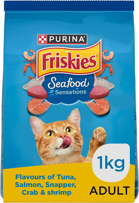 Purina Friskies Seafood Sensations Adult Cat Dry Food, Tuna Salmon Whitefish Crab & Shrimp Flavours, 1Kg, Packet - Al Kabayel Discount CentrePurina Friskies Seafood Sensations Adult Cat Dry Food, Tuna Salmon Whitefish Crab & Shrimp Flavours, 1Kg, PacketPet SuppliesPURINA FRISKIESAl Kabayel Discount Centre