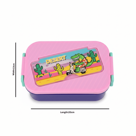 Purple & Pink Desert Adventure Kids Plastic Lunch Box with Spoon & Fork – 20×13 cm - Al Kabayel Discount CentrePurple & Pink Desert Adventure Kids Plastic Lunch Box with Spoon & Fork – 20×13 cmLunch BoxAKDCAl Kabayel Discount Centre