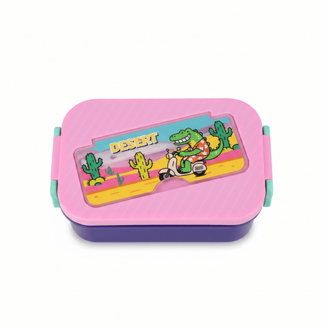 Purple & Pink Desert Adventure Kids Plastic Lunch Box with Spoon & Fork – 20×13 cm - Al Kabayel Discount CentrePurple & Pink Desert Adventure Kids Plastic Lunch Box with Spoon & Fork – 20×13 cmLunch BoxAKDCAl Kabayel Discount Centre
