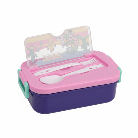 Purple & Pink Desert Adventure Kids Plastic Lunch Box with Spoon & Fork – 20×13 cm - Al Kabayel Discount CentrePurple & Pink Desert Adventure Kids Plastic Lunch Box with Spoon & Fork – 20×13 cmLunch BoxAKDCAl Kabayel Discount Centre