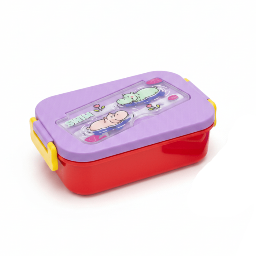 Purple & Red Kids Cartoon Hippo Plastic Lunch Box with Spoon & Fork – 20×13cm - Al Kabayel Discount CentrePurple & Red Kids Cartoon Hippo Plastic Lunch Box with Spoon & Fork – 20×13cmLunch BoxAKDCAl Kabayel Discount Centre