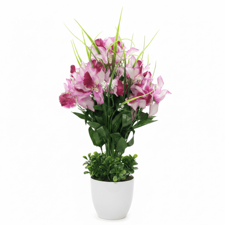 Purple & White Artificial Orchid Flower Plant with White Ceramic Vase – 38cm | Premium Home Décor - Al Kabayel Discount CentrePurple & White Artificial Orchid Flower Plant with White Ceramic Vase – 38cm | Premium Home DécorArtificial FloraAKDCAl Kabayel Discount Centre