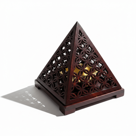 Pyramid Incense Burner — Dark Mahogany Wood with Gold Brass Cup | 14×11cm - Al Kabayel Discount CentrePyramid Incense Burner — Dark Mahogany Wood with Gold Brass Cup | 14×11cmIncense BurnerAKDCAl Kabayel Discount Centre