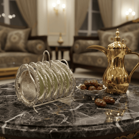 Queen Anne Silver Metal 6 - Piece Coaster Set with Stand for Table Protection & Elegant Dining – 9cm - Al Kabayel Discount CentreQueen Anne Silver Metal 6 - Piece Coaster Set with Stand for Table Protection & Elegant Dining – 9cmKitchen Utensils & GadgetsQUEEN ANNEAl Kabayel Discount Centre