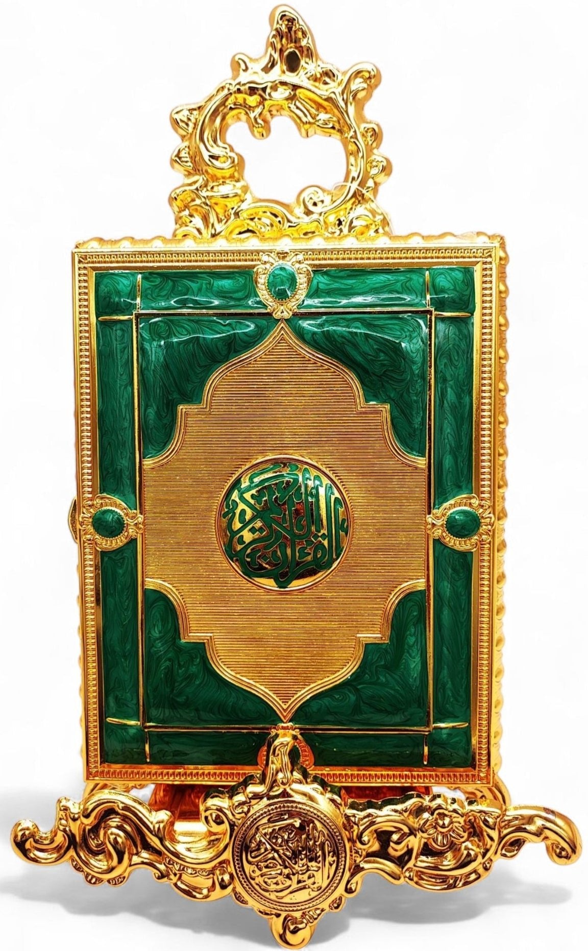 Quran Box With Stand Golden Green Medium 22x17cm - Al Kabayel Discount CentreQuran Box With Stand Golden Green Medium 22x17cmHome Décor AccentsAKDCAl Kabayel Discount Centre