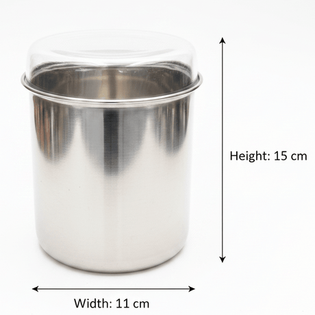 Raj Stainless Steel Dabba Container with Lid – 15×11 cm - Al Kabayel Discount CentreRaj Stainless Steel Dabba Container with Lid – 15×11 cmJars & Food SaversRAJAl Kabayel Discount Centre