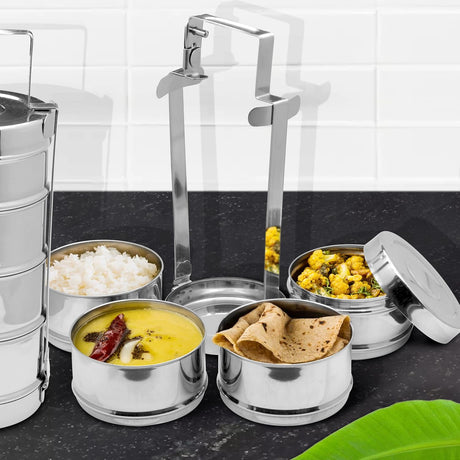 Raj Stainless Steel Tiffin Width 4 Tier BT0004 Containers Lunch Box Tiffin 4 Layer - 32CM - Al Kabayel Discount CentreRaj Stainless Steel Tiffin Width 4 Tier BT0004 Containers Lunch Box Tiffin 4 Layer - 32CMFood ContainersRAJAl Kabayel Discount Centre