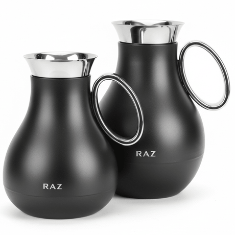 RAZ 2 Piece Vacuum Flask Set 0.5L & 1.0L – Classic Black Thermal Insulated Bottles with Silver Finish - Al Kabayel Discount CentreRAZ 2 Piece Vacuum Flask Set 0.5L & 1.0L – Classic Black Thermal Insulated Bottles with Silver FinishThermosRAZAl Kabayel Discount Centre