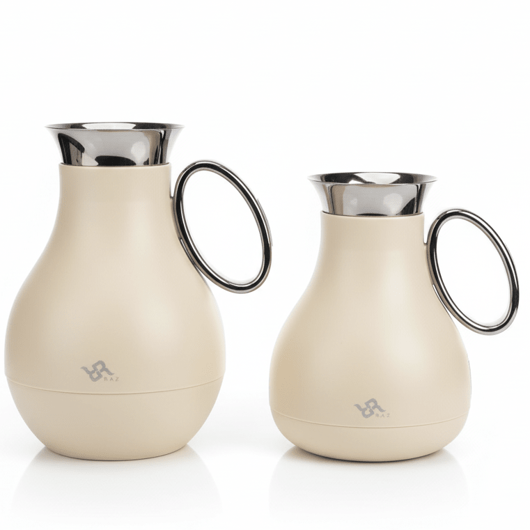 RAZ 2 Piece Vacuum Flask Set 0.5L & 1.0L – Light Brown Double Wall Thermal Flasks with Silver Trim - Al Kabayel Discount CentreRAZ 2 Piece Vacuum Flask Set 0.5L & 1.0L – Light Brown Double Wall Thermal Flasks with Silver TrimThermosRAZAl Kabayel Discount Centre