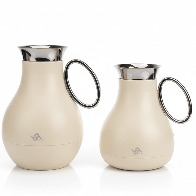 RAZ 2 Piece Vacuum Flask Set 0.5L & 1.0L – Light Brown Double Wall Thermal Flasks with Silver Trim - Al Kabayel Discount CentreRAZ 2 Piece Vacuum Flask Set 0.5L & 1.0L – Light Brown Double Wall Thermal Flasks with Silver TrimThermosRAZAl Kabayel Discount Centre