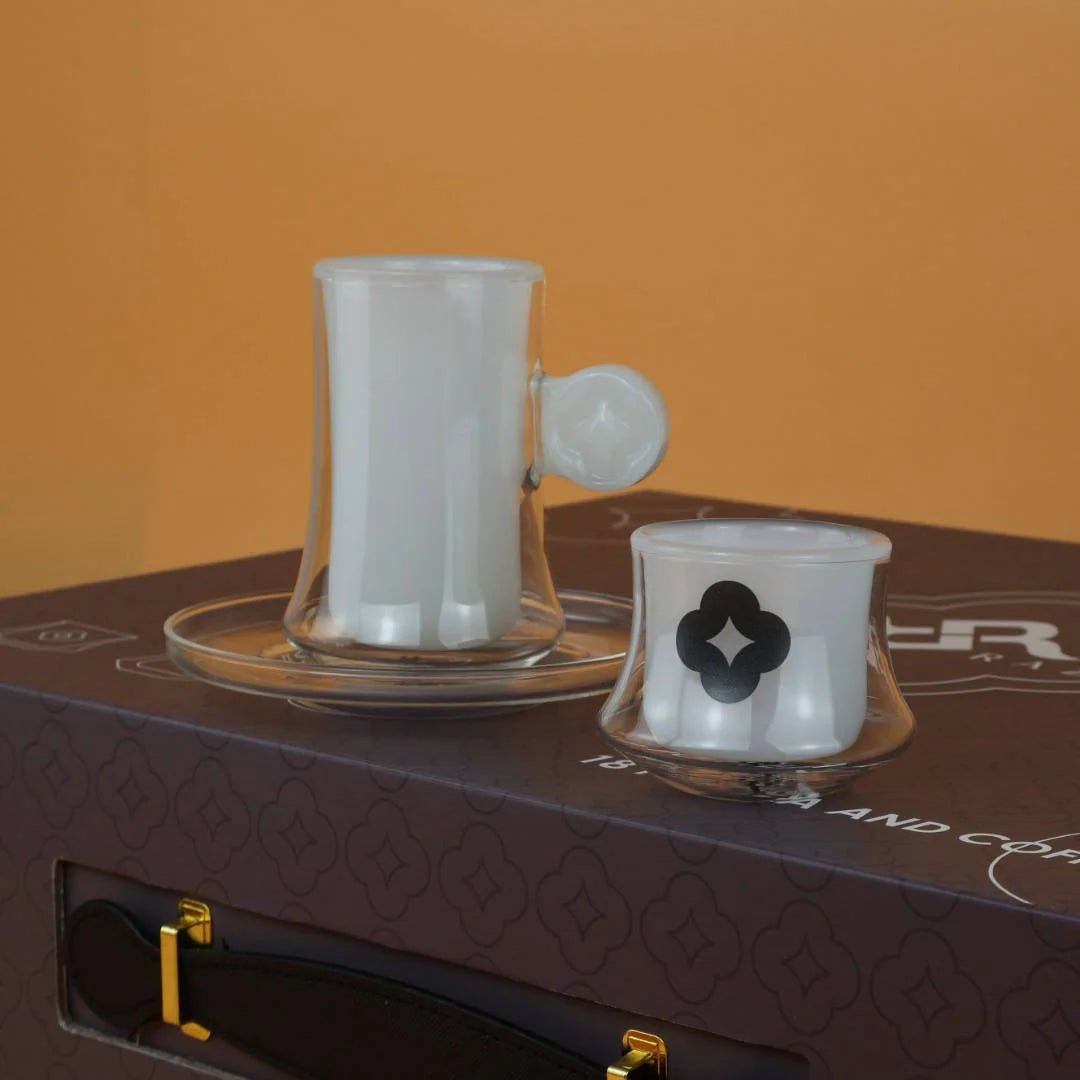 RAZ Axis Tea & Coffee Glass Set | 18 Pcs | 6 Tea Cups, 6 Cawa Cups & 6 Saucers | White - Al Kabayel Discount CentreRAZ Axis Tea & Coffee Glass Set | 18 Pcs | 6 Tea Cups, 6 Cawa Cups & 6 Saucers | WhiteTea SetsRAZAl Kabayel Discount Centre