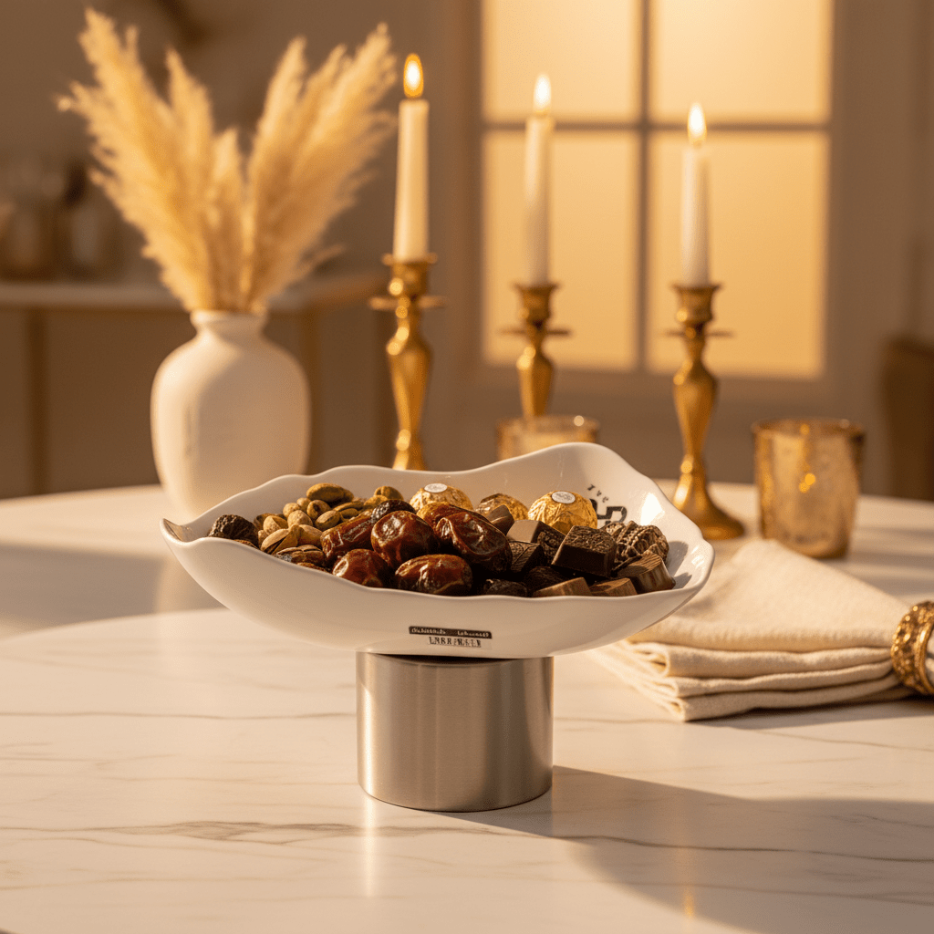 Raz Silver Metal Footed White Ceramic Candy Bowl for Sweets, Dates & Serving Display 25 × 13 cm - Al Kabayel Discount CentreRaz Silver Metal Footed White Ceramic Candy Bowl for Sweets, Dates & Serving Display 25 × 13 cmBowlsRAZAl Kabayel Discount Centre