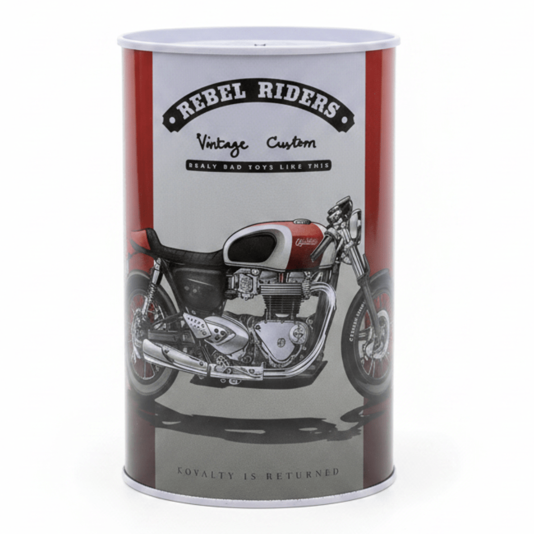 Rebel Riders Vintage Custom Metal Coin Piggy Bank Tin Box – Motorcycle Savings Box for Kids | 13×8 cm - Al Kabayel Discount CentreRebel Riders Vintage Custom Metal Coin Piggy Bank Tin Box – Motorcycle Savings Box for Kids | 13×8 cmOrganizers & AccessoriesAKDCAl Kabayel Discount Centre