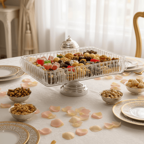 Rectangle Acrylic Candy Tray with Silver Metal Footed Base | 32×21cm | Crystal Clear Serving Dish - Al Kabayel Discount CentreRectangle Acrylic Candy Tray with Silver Metal Footed Base | 32×21cm | Crystal Clear Serving DishServing TraysAKDCAl Kabayel Discount Centre