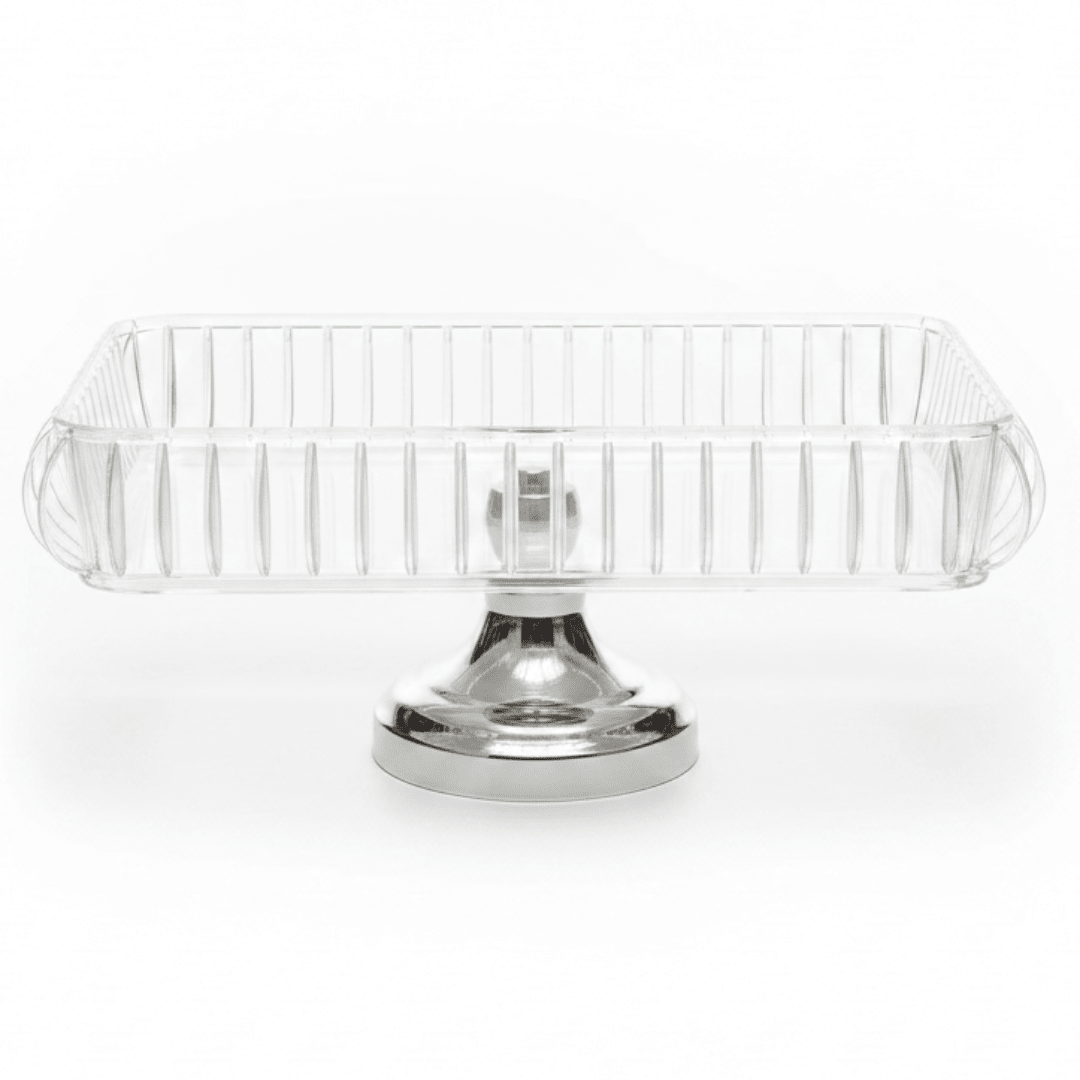 Rectangle Acrylic Candy Tray with Silver Metal Footed Base | 32×21cm | Crystal Clear Serving Dish - Al Kabayel Discount CentreRectangle Acrylic Candy Tray with Silver Metal Footed Base | 32×21cm | Crystal Clear Serving DishServing TraysAKDCAl Kabayel Discount Centre