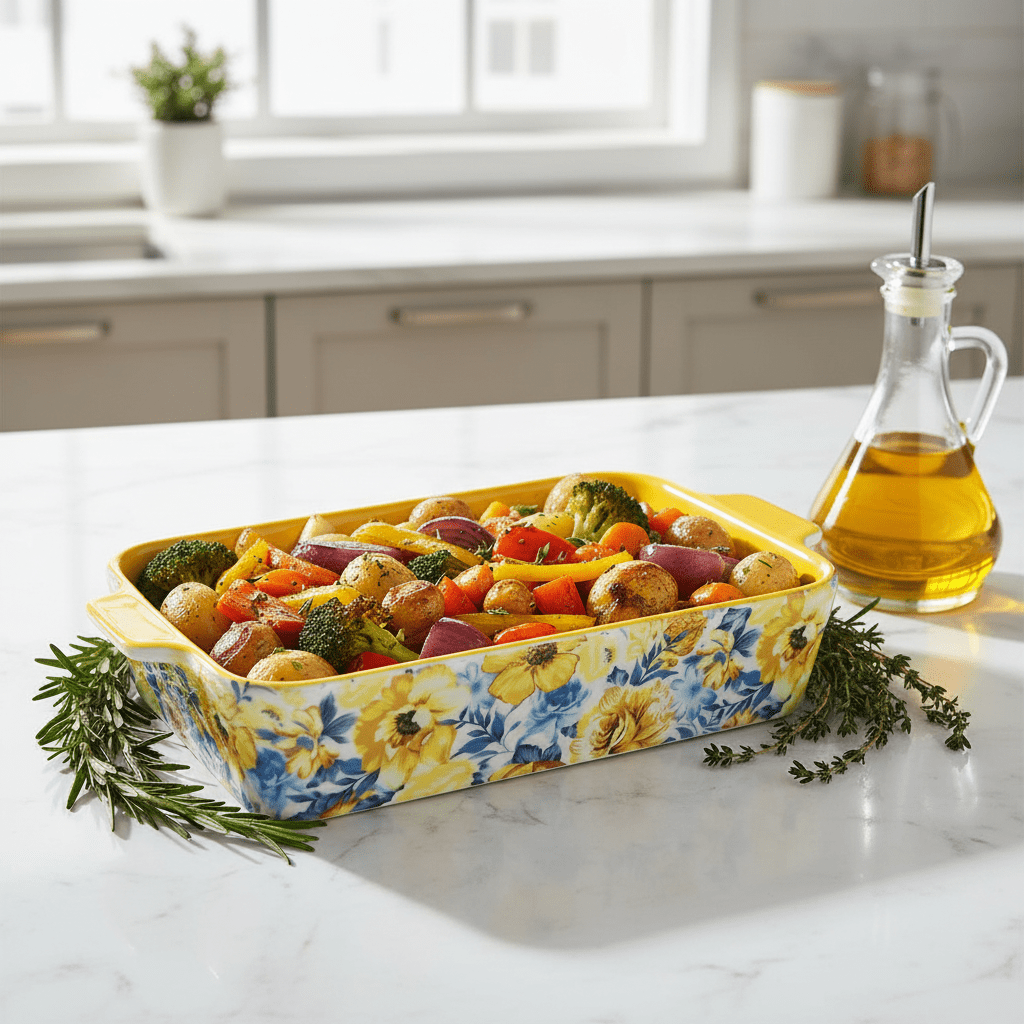 Rectangular Ceramic Baking Dish with Floral Handle Design In Assorted Colours – Stylish Oven - to - Serve Dish (26×18 cm) - Al Kabayel Discount CentreRectangular Ceramic Baking Dish with Floral Handle Design In Assorted Colours – Stylish Oven - to - Serve Dish (26×18 cm)Roasting PansAKDCAl Kabayel Discount Centre