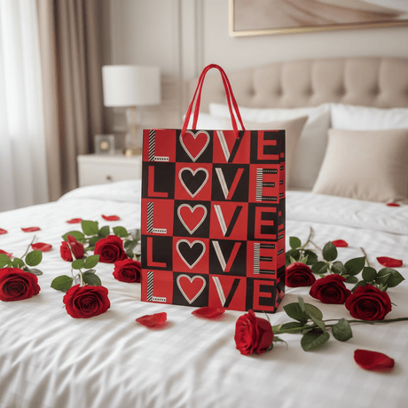 Red & Black LOVE Print Gift Bag with Heart Design | Premium Paper Gift Bag with Ribbon Handles | 40×30cm | - Al Kabayel Discount CentreRed & Black LOVE Print Gift Bag with Heart Design | Premium Paper Gift Bag with Ribbon Handles | 40×30cm |Packing & Wrapping SuppliesAKDCAl Kabayel Discount Centre