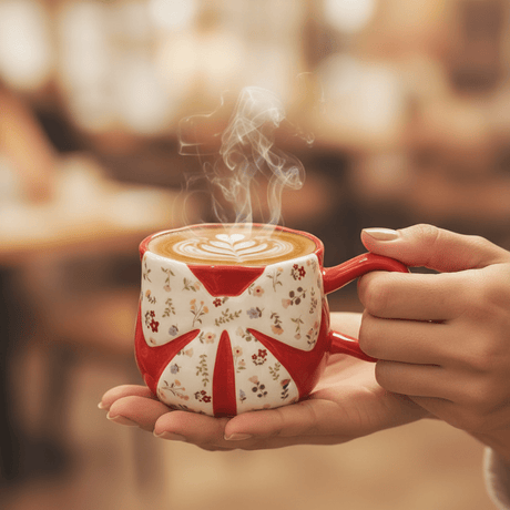 Red Bow Ceramic Mug — Floral Elegance Edition | 300ml - Al Kabayel Discount CentreRed Bow Ceramic Mug — Floral Elegance Edition | 300mlMugsAKDCAl Kabayel Discount Centre
