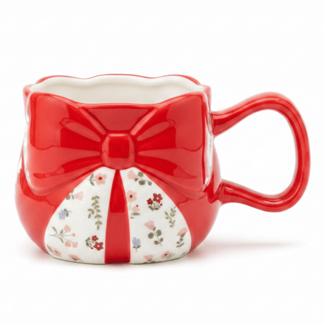 Red Bow Ceramic Mug — Floral Elegance Edition | 300ml - Al Kabayel Discount CentreRed Bow Ceramic Mug — Floral Elegance Edition | 300mlMugsAKDCAl Kabayel Discount Centre