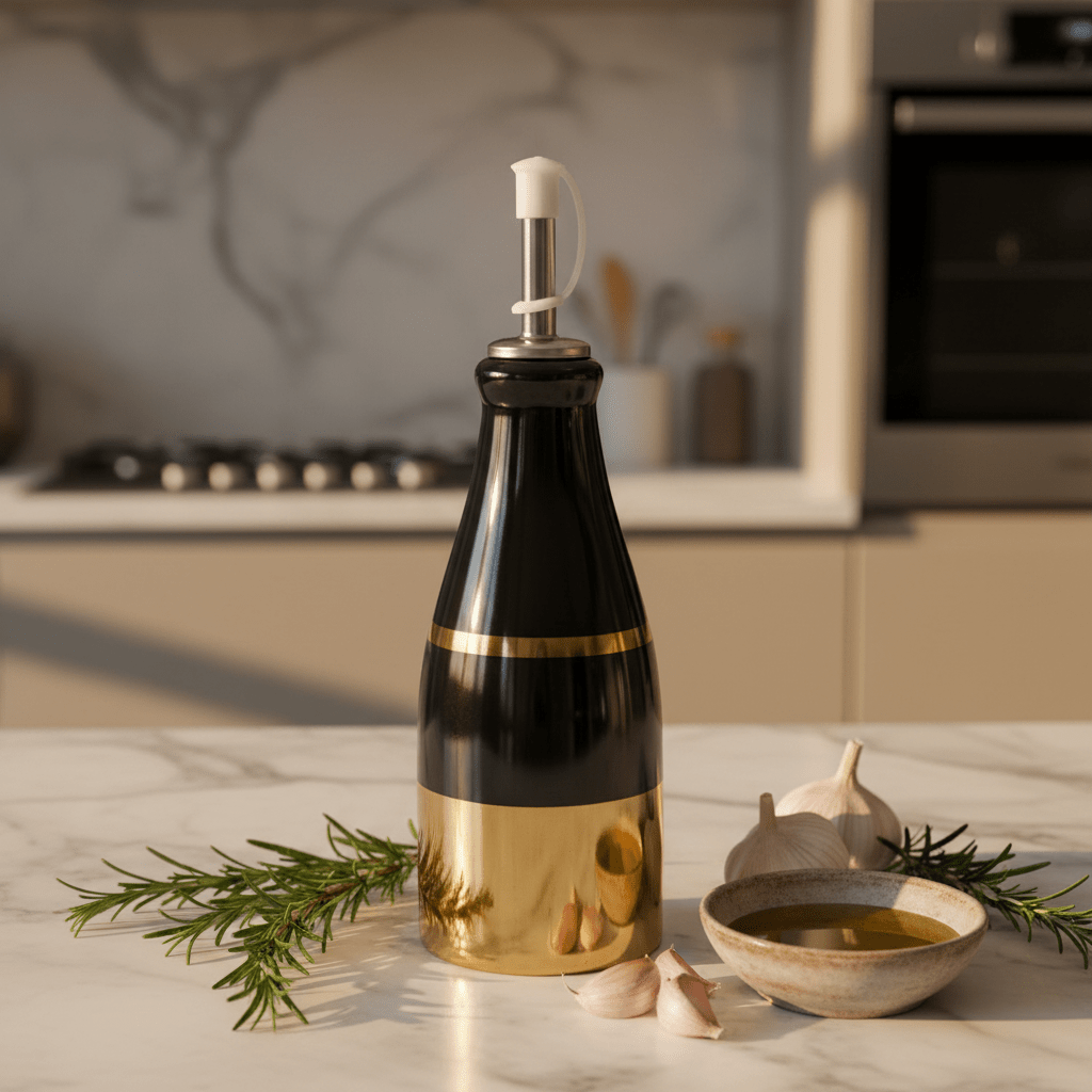 Red Cherry Premium Gold & Black Ceramic Oil Dispenser Bottle for Modern Kitchen Décor – 250ml - Al Kabayel Discount CentreRed Cherry Premium Gold & Black Ceramic Oil Dispenser Bottle for Modern Kitchen Décor – 250mlKitchen Utensils & GadgetsRED CHERRYAl Kabayel Discount Centre