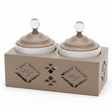 Red Home Elegant 2 - Piece White Ceramic Cup Set with Durable Taupe Metal Stand and Matching Lids for Kitchen Storage and Serving (11.5 × 27 × 14 cm) - Al Kabayel Discount CentreRed Home Elegant 2 - Piece White Ceramic Cup Set with Durable Taupe Metal Stand and Matching Lids for Kitchen Storage and Serving (11.5 × 27 × 14 cm)Jars & Food SaversRED HOMEAl Kabayel Discount Centre