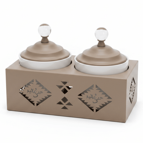 Red Home Elegant 2 - Piece White Ceramic Cup Set with Durable Taupe Metal Stand and Matching Lids for Kitchen Storage and Serving (11.5 × 27 × 14 cm) - Al Kabayel Discount CentreRed Home Elegant 2 - Piece White Ceramic Cup Set with Durable Taupe Metal Stand and Matching Lids for Kitchen Storage and Serving (11.5 × 27 × 14 cm)Jars & Food SaversRED HOMEAl Kabayel Discount Centre