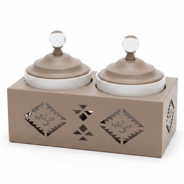 Red Home Elegant 2 - Piece White Ceramic Cup Set with Durable Taupe Metal Stand and Matching Lids for Kitchen Storage and Serving (11.5 × 27 × 14 cm) - Al Kabayel Discount CentreRed Home Elegant 2 - Piece White Ceramic Cup Set with Durable Taupe Metal Stand and Matching Lids for Kitchen Storage and Serving (11.5 × 27 × 14 cm)Jars & Food SaversRED HOMEAl Kabayel Discount Centre