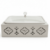 Red Home Elegant White Rectangular Ceramic Serving Tray with Off - White Metal Stand and Glass Lid for Serving, Baking, and Buffet Use (13.5 inch) - Al Kabayel Discount CentreRed Home Elegant White Rectangular Ceramic Serving Tray with Off - White Metal Stand and Glass Lid for Serving, Baking, and Buffet Use (13.5 inch)Serving TraysRED HOMEAl Kabayel Discount Centre