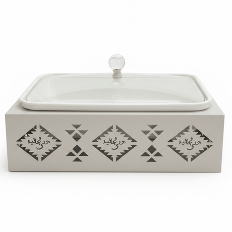 Red Home Elegant White Rectangular Ceramic Serving Tray with Off - White Metal Stand and Glass Lid for Serving, Baking, and Buffet Use (13.5 inch) - Al Kabayel Discount CentreRed Home Elegant White Rectangular Ceramic Serving Tray with Off - White Metal Stand and Glass Lid for Serving, Baking, and Buffet Use (13.5 inch)Serving TraysRED HOMEAl Kabayel Discount Centre
