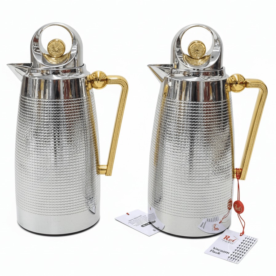 Red Home Glossy Nickel and Gold Design Vacuum Flask Elegant Insulated Beverage Container 1+1 Liter - Al Kabayel Discount CentreRed Home Glossy Nickel and Gold Design Vacuum Flask Elegant Insulated Beverage Container 1+1 LiterThermosREDAl Kabayel Discount Centre